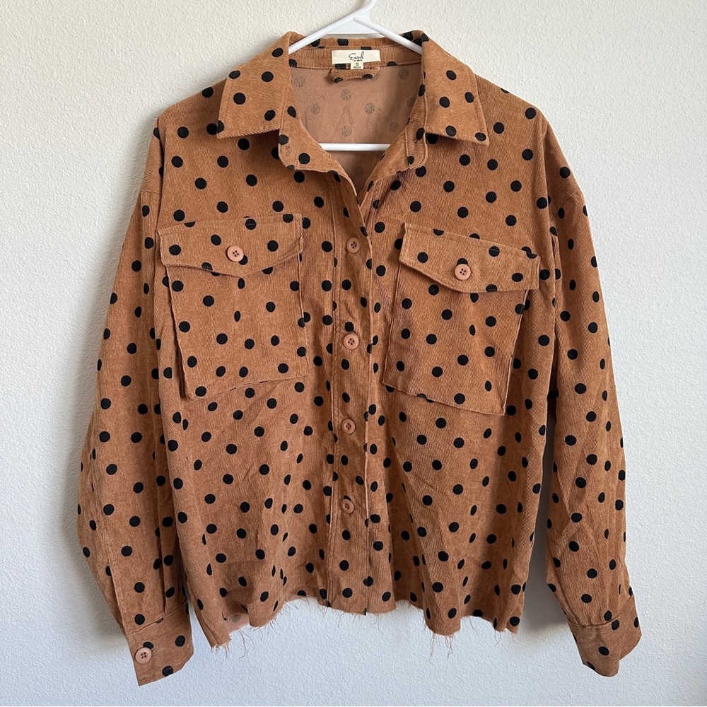 Easel brown polka dot corduroy boho blouse top